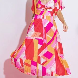 Flying Tomato Pink Orange Geometric Midi Dress